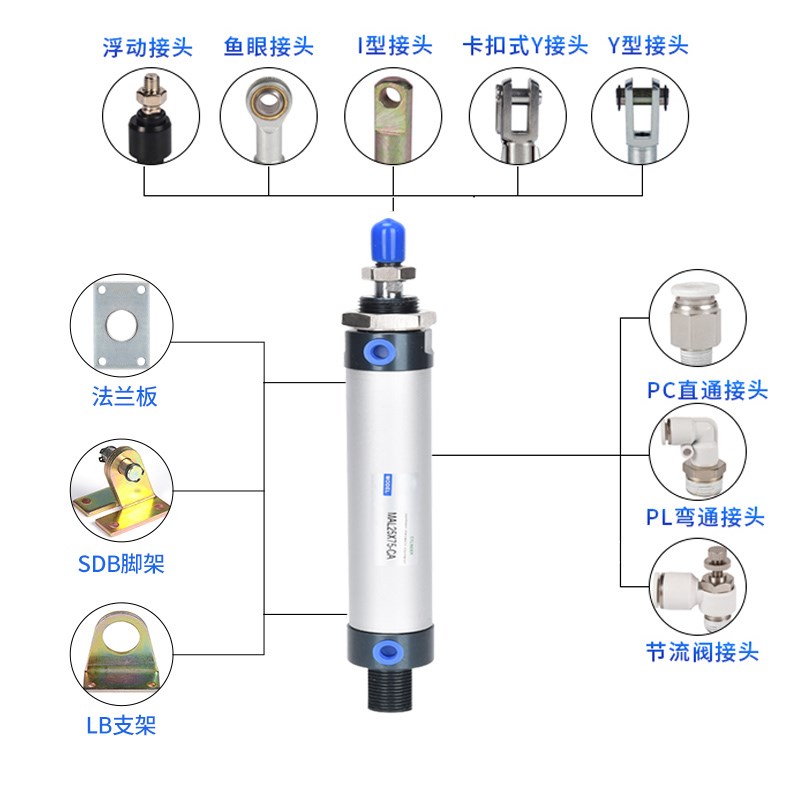 微型迷你mal汽气缸小型气动大全气压推杆伸缩缸大推力一进一出 - 图1
