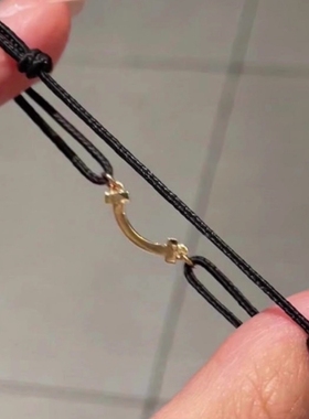 金色微笑几何闪钻黑色编绳手链