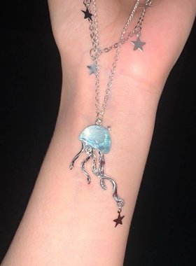 韩系夏日水母星双层流苏锁骨链