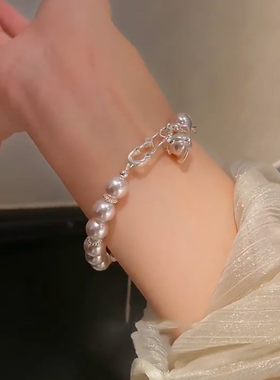 法式优雅施家珍珠别针土星吊坠手链女精致轻奢高级感百搭小众手饰