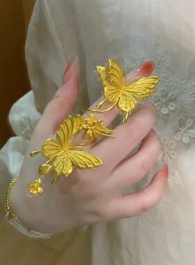 「双蝶飞舞」黄金色蝴蝶戒指福蝶轻奢高级少女心甜美求婚告白指环