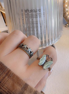 2025年新款中古做旧蝴蝶戒指女复古独特食指戒小众设计高级感指环