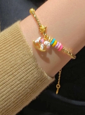 金店同款木马手链女士新款盘缠编织爱心莲花爆闪手串送礼物轻奢