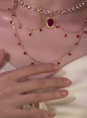 小红书爆款甜酷心颈链镶嵌时尚层叠搭法式双层项链闺蜜礼物锁骨链