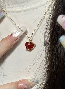 红色爱心轻奢锁骨链女2026新款