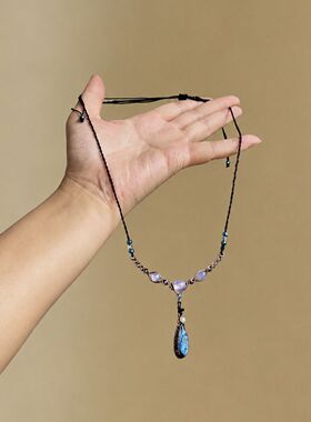 海洋之泪蓝色水滴吊坠编绳项链