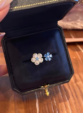 新款双头花朵粉钻爆闪开口戒指不掉色满钻食指戒指环轻奢高级感女