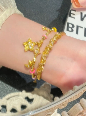 爆款珐琅彩星星盘缠手链新款月亮蹦迪珠复古多巴胺甜美设计感手饰