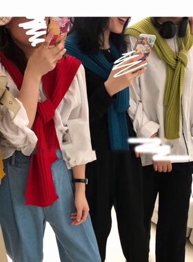 针织衫披肩女外搭秋季无袖搭肩韩版宽松黑色上衣学生休闲外套毛衣