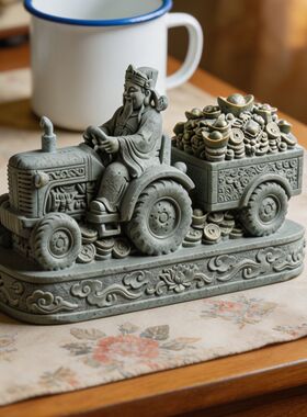 财神爷驾驶拖拉机招财茶宠摆件
