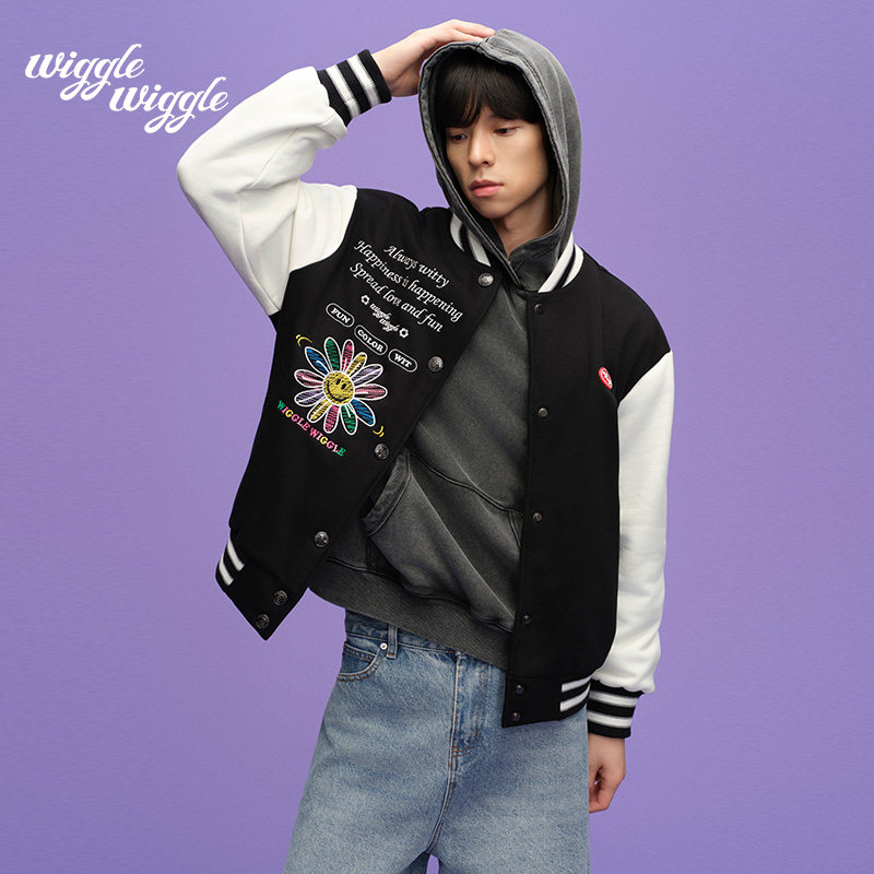 【限时75折】wigglewiggle26年经典笑脸花复古高街印花棒球服外套