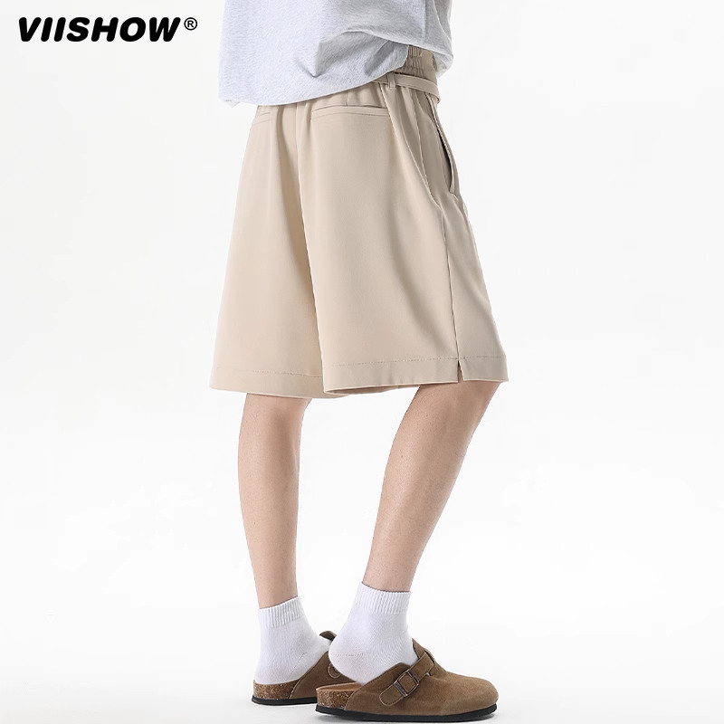 VIISHOW户外冰丝速干纯色垂感西裤短裤男女高级感百搭休闲五分裤,淘宝优惠券,粉丝福利购,淘宝优惠卷