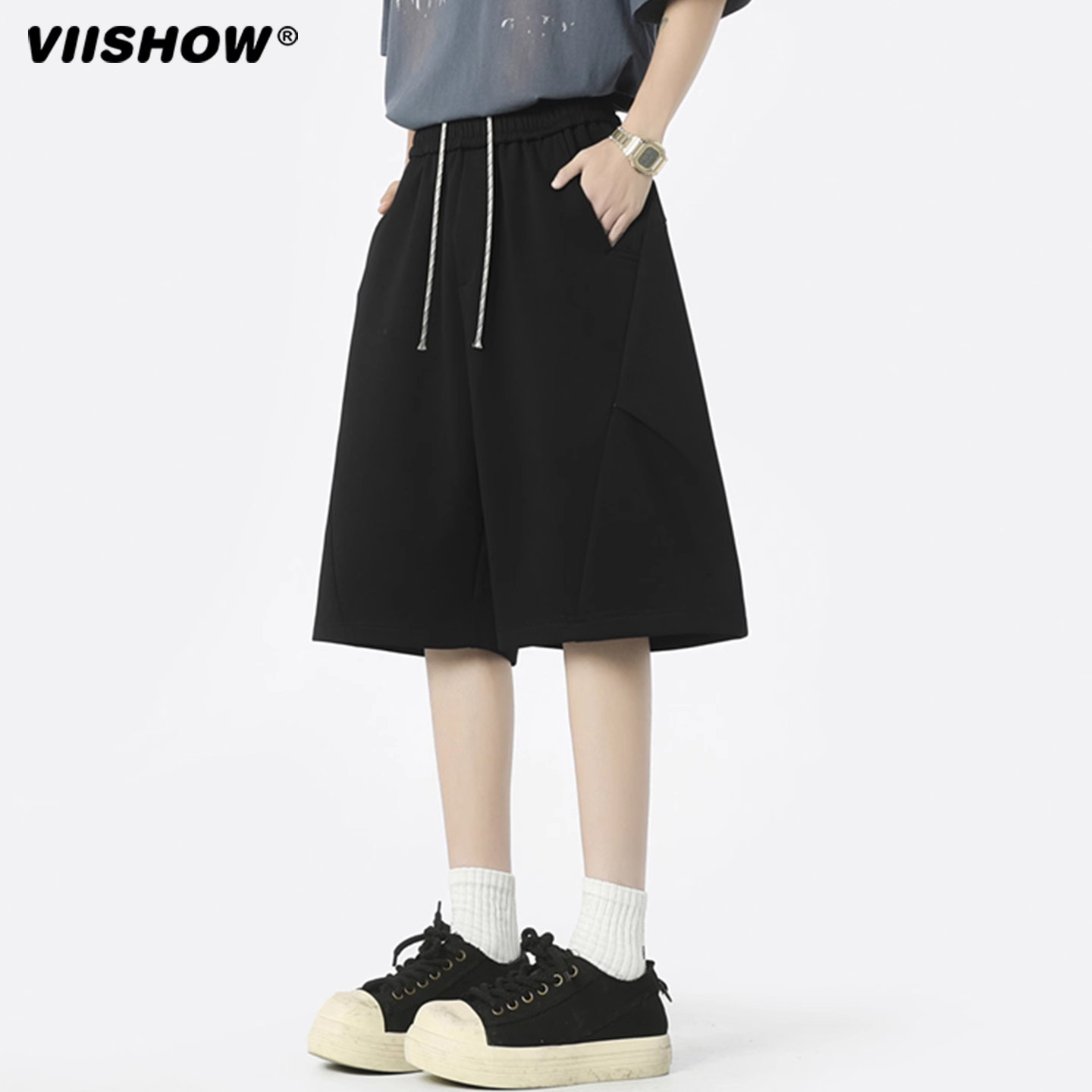 VIISHOW美式褶皱直筒短裤男款夏季新款宽松潮牌速干五分工装裤子,淘宝优惠券,粉丝福利购,淘宝优惠卷