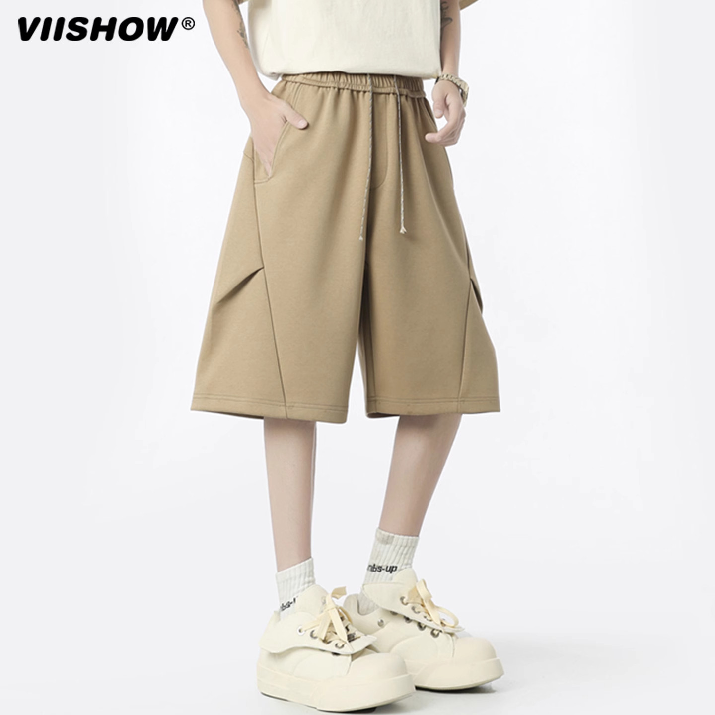 VIISHOW美式褶皱直筒短裤男款夏季新款宽松潮牌速干五分工装裤子,淘宝优惠券,粉丝福利购,淘宝优惠卷