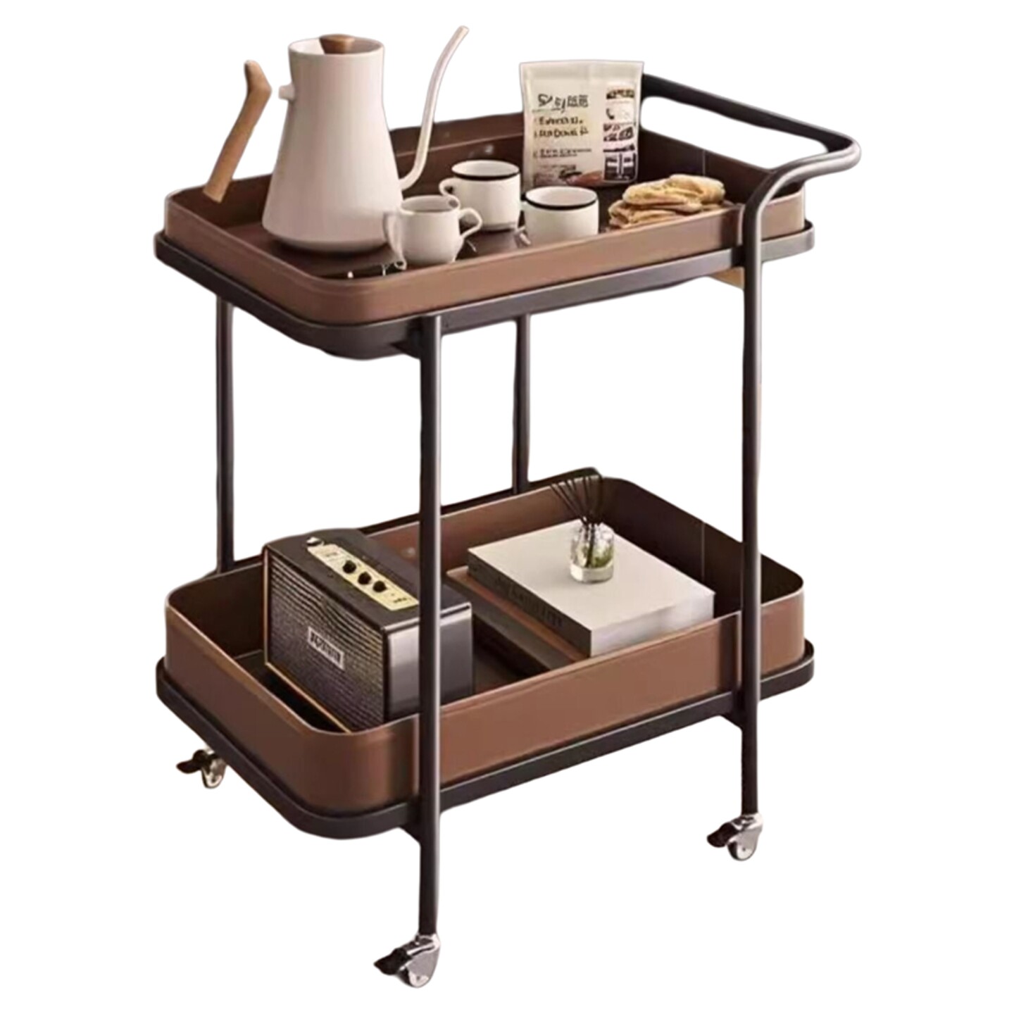 轻奢马鞍皮沙发小推车角几沙发置物架移动带轮床头柜客厅家用茶几