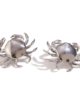 欧美时尚创意小螃蟹项链套装不锈钢镀18k金小众个性耳钉组合女