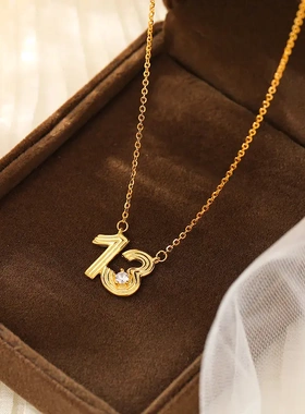 s925银简约幸运数字项链女冷淡风ins小众设计一生锁骨链潮