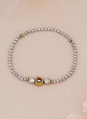 2023黑胆石彩色磁石通勤手链简约情侣男女款配饰手工串珠项