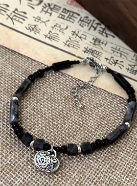 新中式黑玉富贵字纹锁手链复古国潮风女轻奢小众配饰2023年