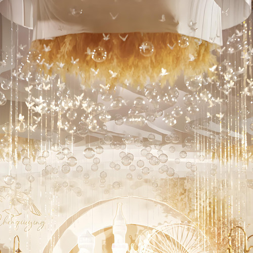 婚宴厅高端水晶珠帘灯具定制酒店宴会厅法式婚礼堂非标工程灯饰 - 图0