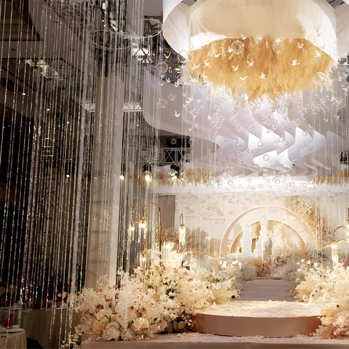 婚宴厅高端水晶珠帘灯具定制酒店宴会厅法式婚礼堂非标工程灯饰 - 图3