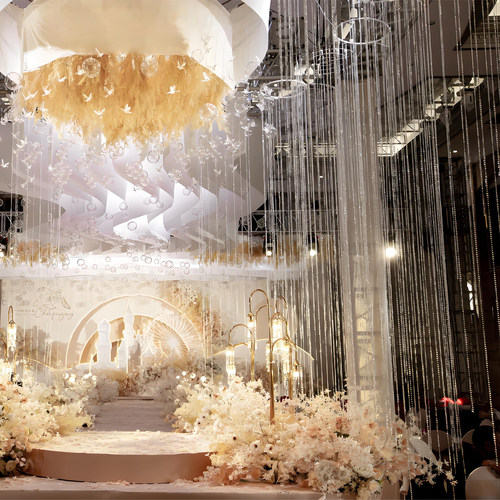 婚宴厅高端水晶珠帘灯具定制酒店宴会厅法式婚礼堂非标工程灯饰 - 图2