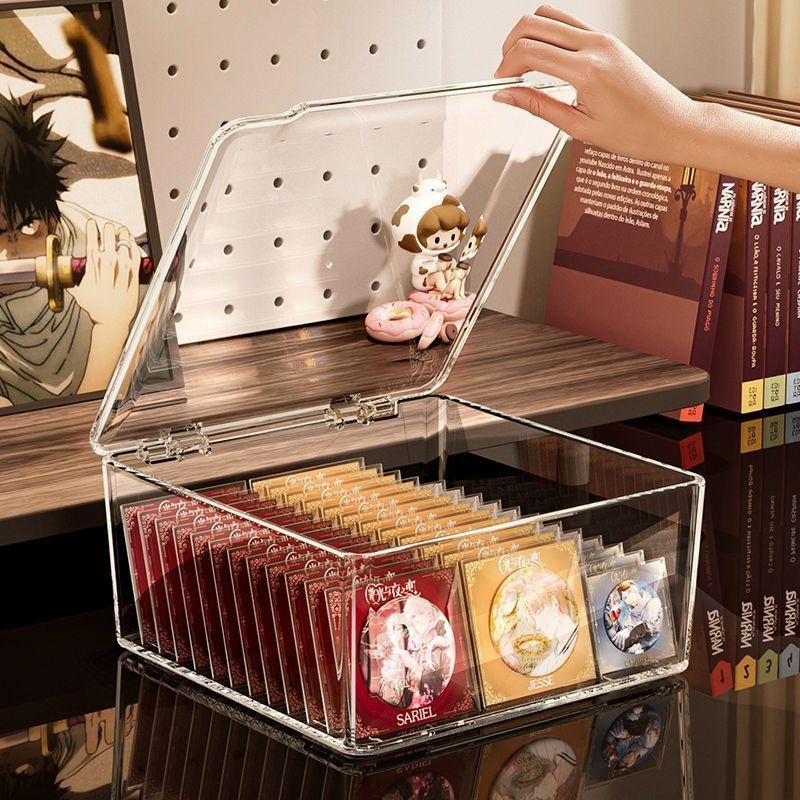 高透亚克力桌面收纳盒翻盖式防尘整理盒卧室宿舍办公室带盖收纳筐