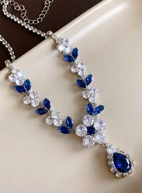 锆石花朵树叶水滴吊坠项链轻奢风时尚锁骨链精致新款礼服项饰