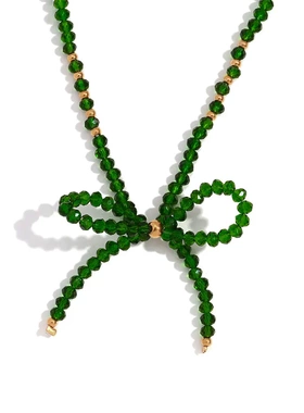 欧美时尚气质小清新项坠不锈子手作绿色切面水晶结项链女