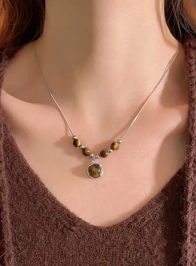 美拉德人造虎眼石项链简约时尚百搭锁骨链小众轻奢高级感项饰