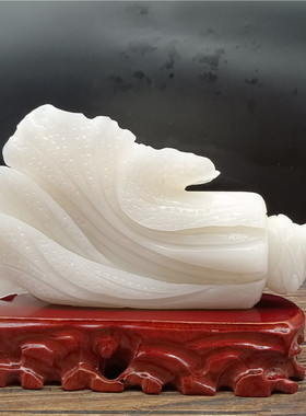 阿富汗白玉白菜摆件纯手工明清古B典桌面工艺品实木根雕底座礼盒