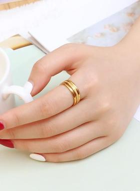 小众设计素圈三生三世戒指2024年新款潮情侣钛钢彩金食指环冷淡风
