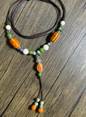 毛衣链秋冬大气高级长款轻奢不掉色精致百搭可调节陶瓷项链毛衣链