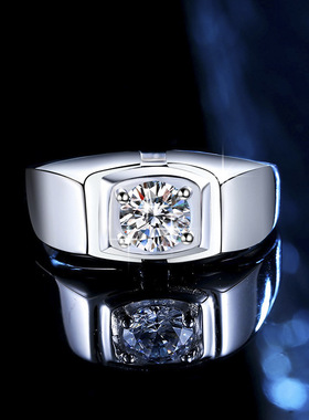 s925纯银莫桑石经典四爪男士戒指光面简约开口指环婚戒子