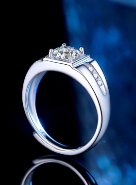 s925纯银一克拉莫桑石四爪戒指经典简约大气男戒婚戒正品