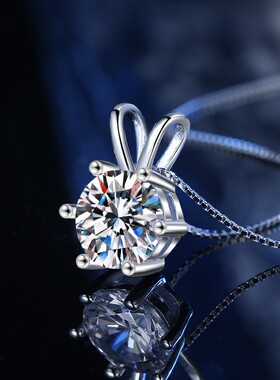 s925纯银莫桑石项链女经典六爪吊坠锁骨链银饰礼物送女友直播正品