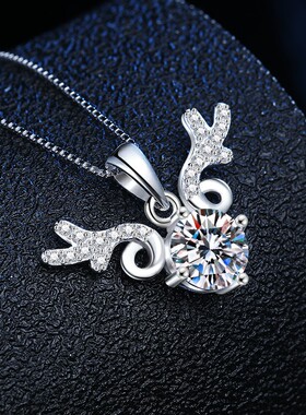 s925纯银莫桑石项链女一鹿有你吊坠简约风设计锁骨链首饰