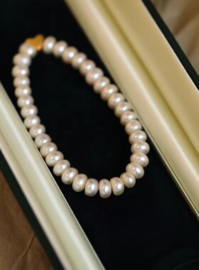 925纯银爱心强光天然淡水真珍珠手链女轻奢高级感馒头珍珠手饰