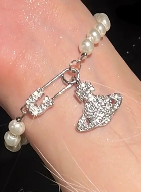 微镶锆石别针土星项链女星球珍珠别针简约小众颈链配饰轻奢锁骨链