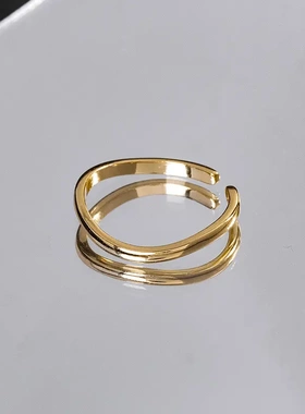 s925银几何弧形素圈戒指女简约光面基础款食指戒开口可调节