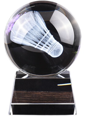 水晶球3D内雕羽毛球客厅桌面摆件图案体育V 印字生日礼物
