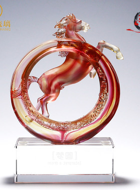 琉璃生肖马摆件客厅装饰品招财水晶工艺品送朋Z友创意高档