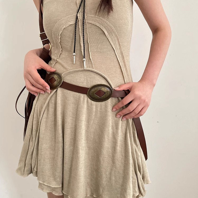 南风波西米亚西部牛仔裙复古金属感宽腰带简约时尚百搭女皮带腰绳