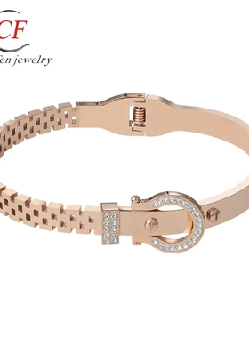 创意镶钻镂空手镯女 钛钢手镯时尚潮流配饰不锈钢手镯