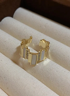 镀金花朵锆石珍珠戒指女2024年新款爆款食指戒轻奢高级感手饰