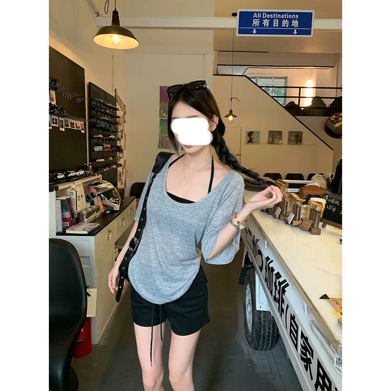 MosesQueen魔西女王大U领防晒罩衫短袖t恤女夏季抹胸吊带背心套装,淘宝优惠券,粉丝福利购,淘宝优惠卷