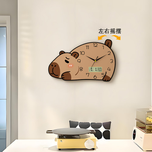卡皮巴拉挂钟客厅创意装饰时钟挂墙静音摇摆挂表家用新款石英钟表 - 图1