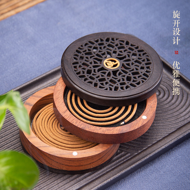 迦印堂 花梨紫檀镂空盘香盒单双层家用木质香薰炉 心语香韵