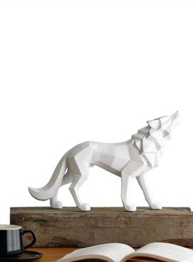 北欧风格树脂工艺品狼图腾摆件家居客厅电视柜玄关创意动物装饰品
