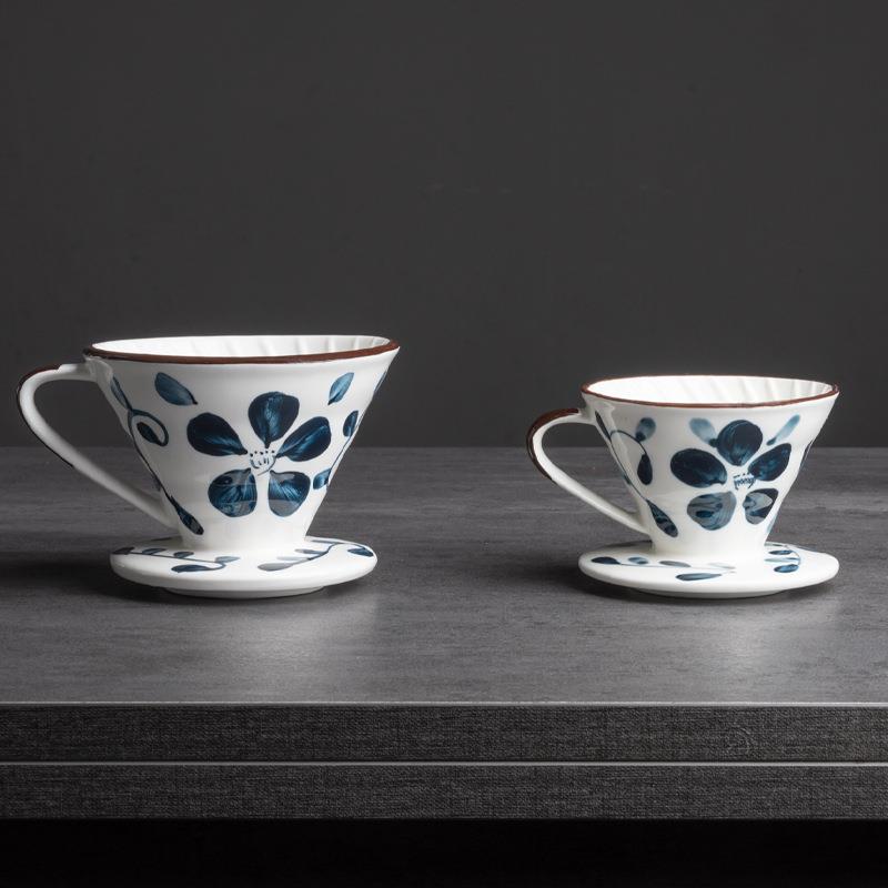 烨微咖 青花瓷彩绘陶瓷咖啡过滤杯 创意滤纸滴滤式家用V60手冲杯 - 图0